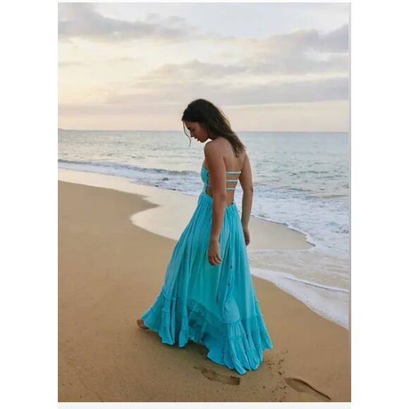 Free People Dresses & Skirts - Free People Turquoise Blue Strappy Maxi Dress